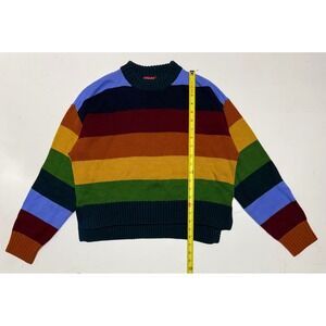 STAUD Hampton Rainbow Stripe Merino Wool Blend Sweater Multicolor Small